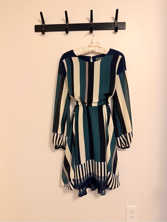 Sunday in Brooklyn Dresses & Skirts - Sunday in Brooklyn Teal, Navy, Cream, Black Striped Long-Sleeve Waist-Tie Dress